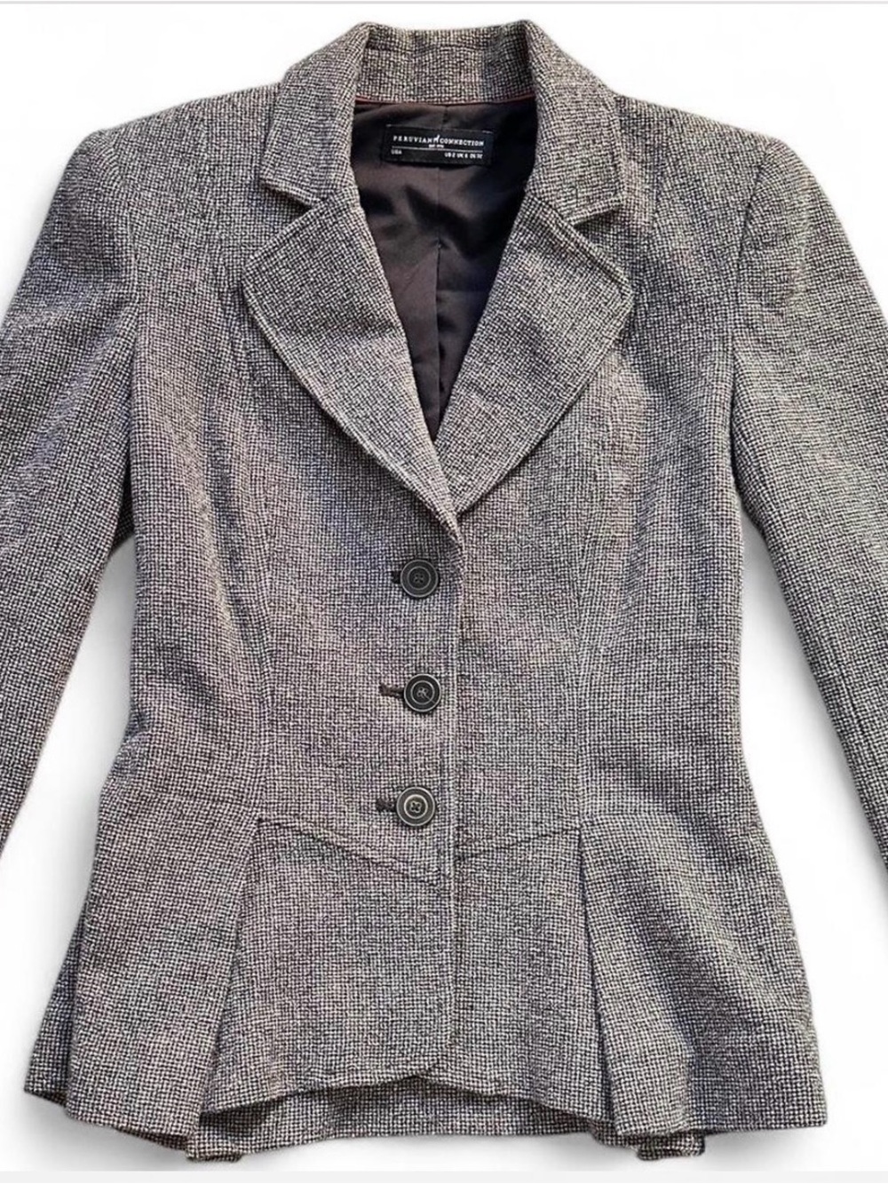 Peruvian Connection Gray Wool Double-Lined Blazer Coat